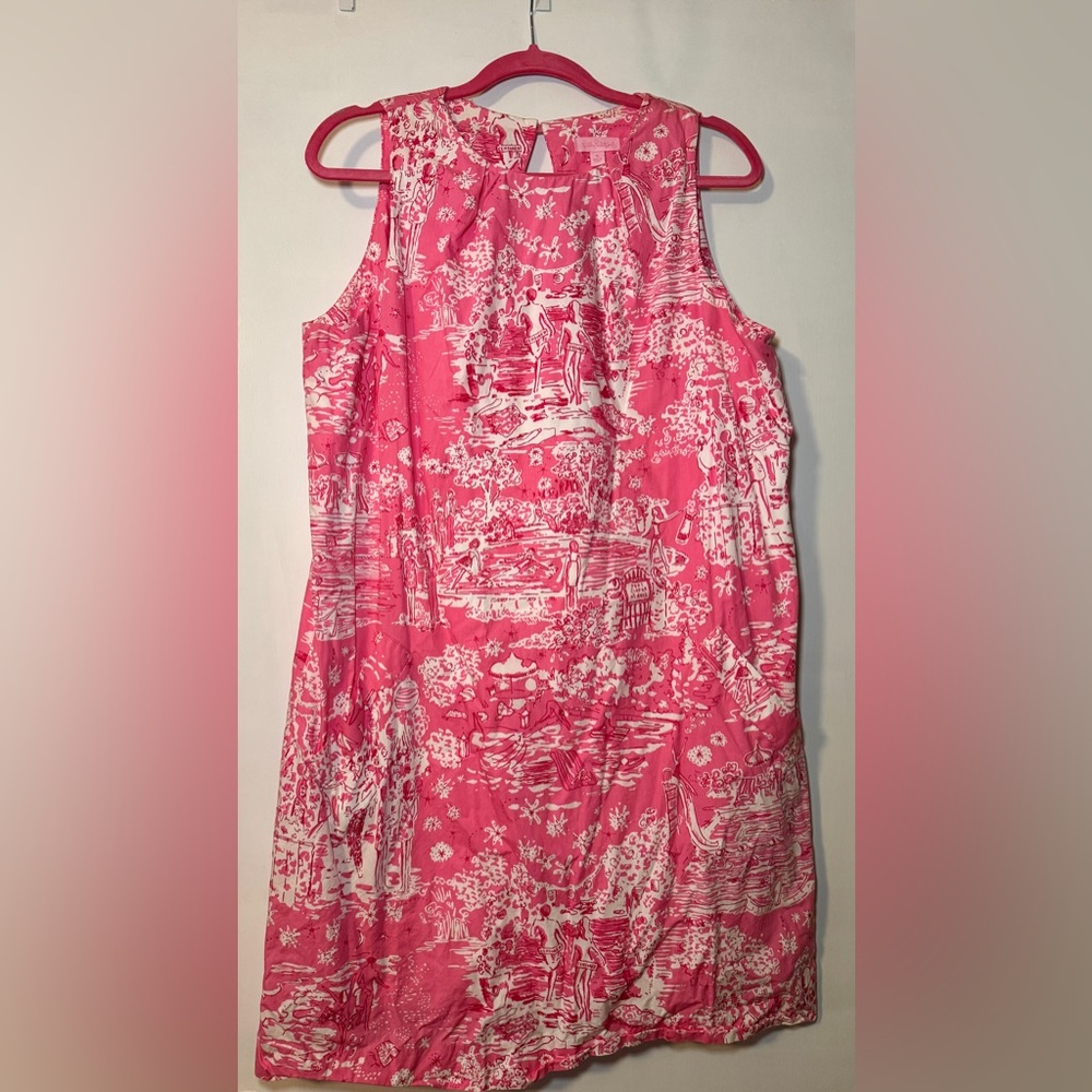 RARE Size 16 Lilly Pulitzer Janie Shift Dress in Skinny Dippin Pink Toile EUC